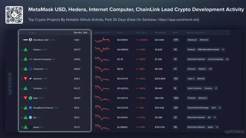 Crypto Projects With the Highest Developer Activity Over the Last 30 Days