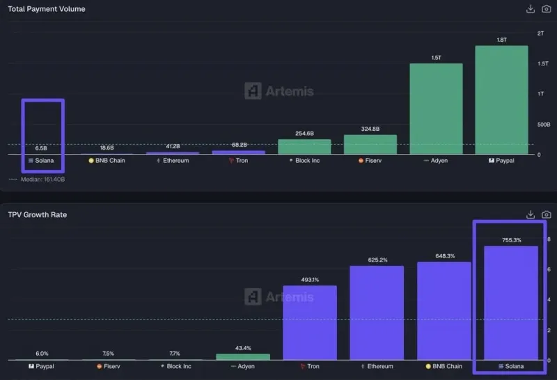 Solana Leads All Payment Platforms With 755% YoY Growth